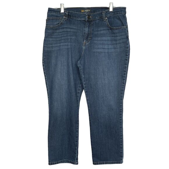 Lee Straight Leg Jeans Women Size 16P Blue‎ Denim Relaxed Fit Pockets Mid Rise - Picture 1 of 13